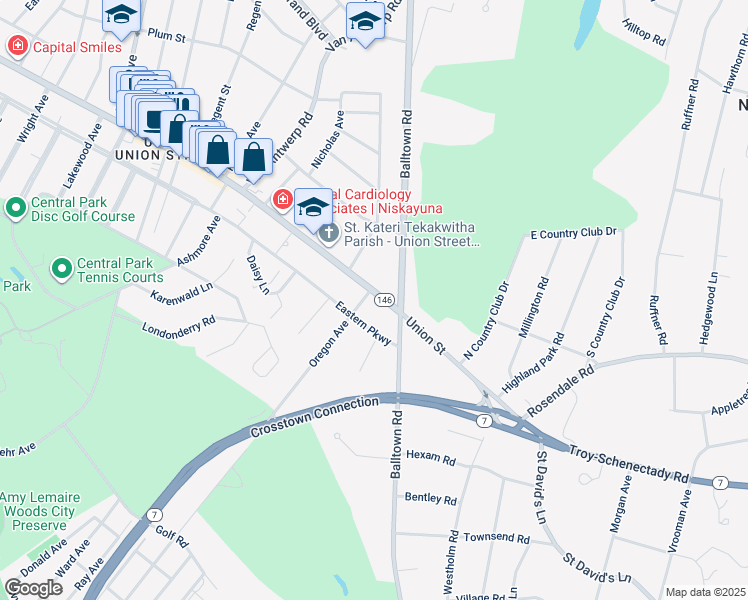 map of restaurants, bars, coffee shops, grocery stores, and more near 1828 Union Street in Schenectady County