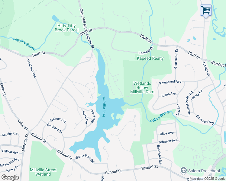 map of restaurants, bars, coffee shops, grocery stores, and more near 69 Millville Circle in Salem