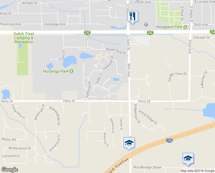 map of restaurants, bars, coffee shops, grocery stores, and more near 226 Parkside Drive in Zeeland