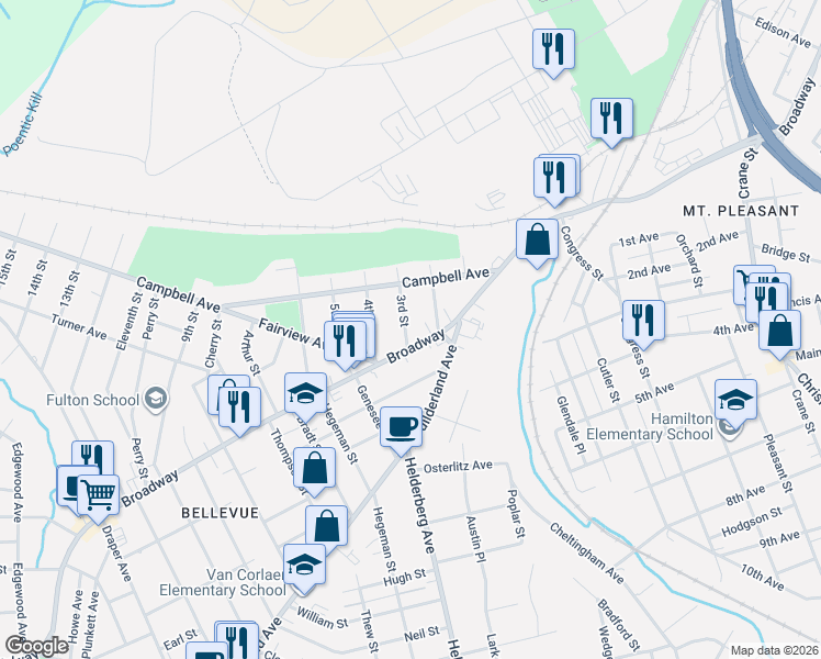 map of restaurants, bars, coffee shops, grocery stores, and more near 453 3rd Street in Schenectady