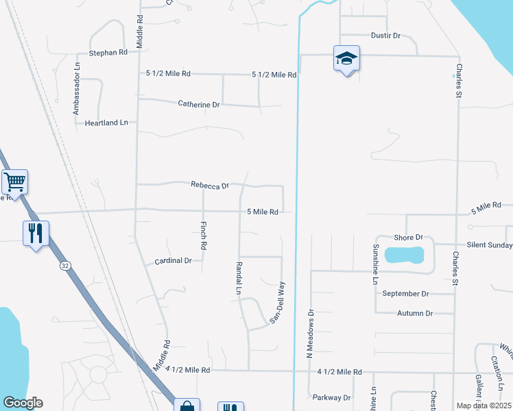 map of restaurants, bars, coffee shops, grocery stores, and more near 2464 5 Mile Rd in Racine