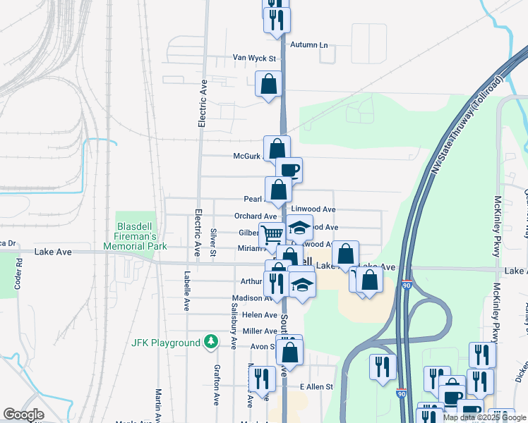 map of restaurants, bars, coffee shops, grocery stores, and more near 25 Orchard Avenue in Buffalo