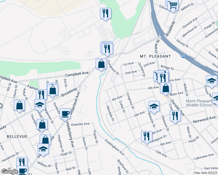 map of restaurants, bars, coffee shops, grocery stores, and more near 1526 3rd Avenue in Schenectady