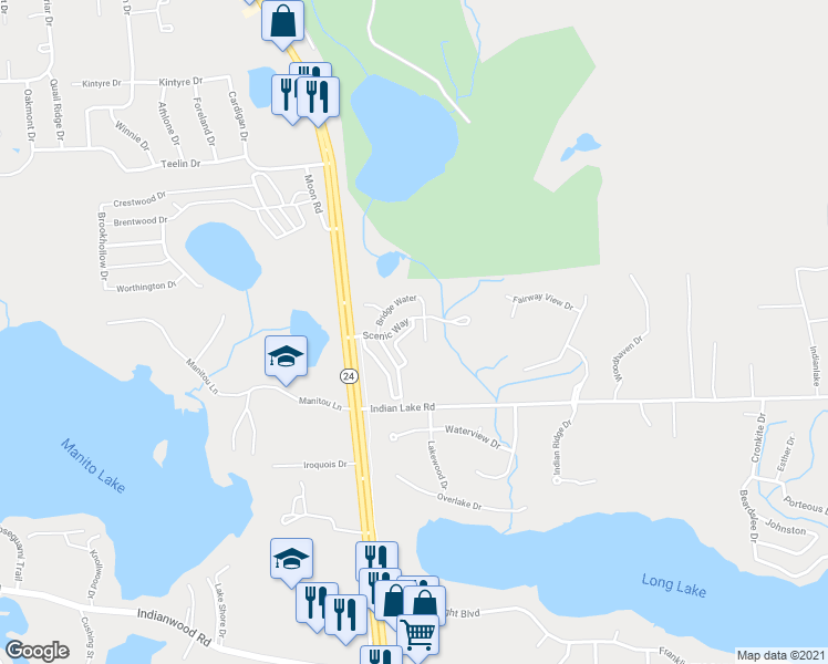 map of restaurants, bars, coffee shops, grocery stores, and more near 3112 Paradise Trail in Oakland County