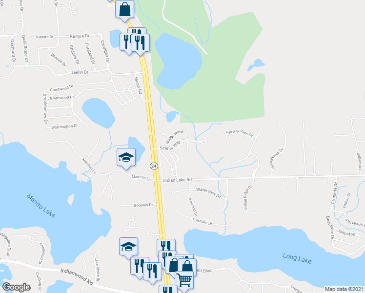 map of restaurants, bars, coffee shops, grocery stores, and more near 3112 Paradise Trail in Oxford Charter Township