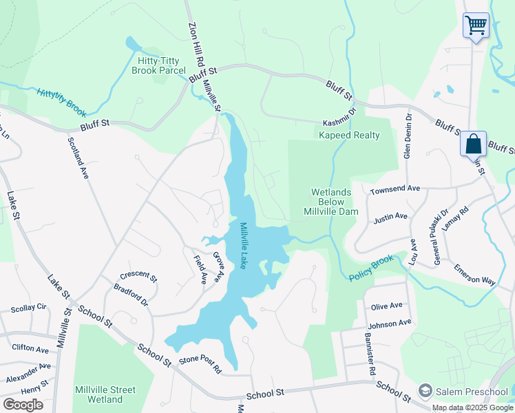 map of restaurants, bars, coffee shops, grocery stores, and more near 69 Millville Circle in Salem