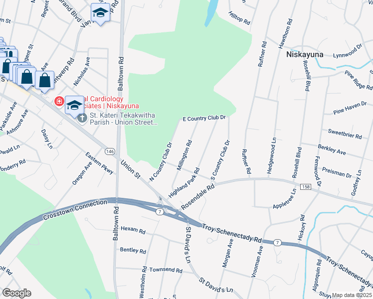 map of restaurants, bars, coffee shops, grocery stores, and more near 1130 Millington Road in Schenectady County