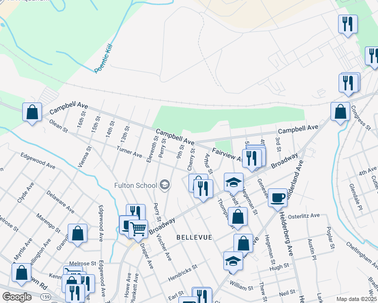 map of restaurants, bars, coffee shops, grocery stores, and more near 221 Cherry Street in Schenectady