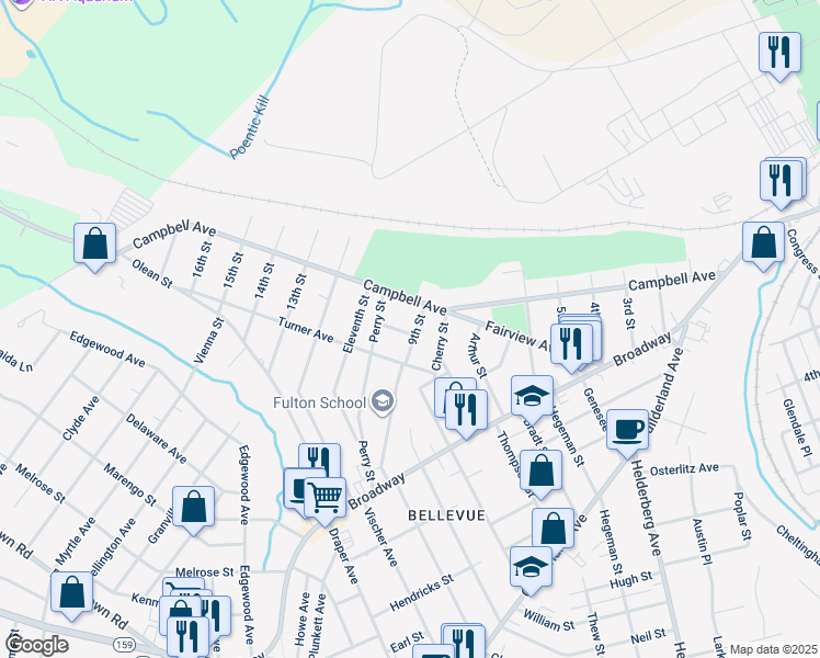 map of restaurants, bars, coffee shops, grocery stores, and more near 2305 Fairlee Street in Schenectady