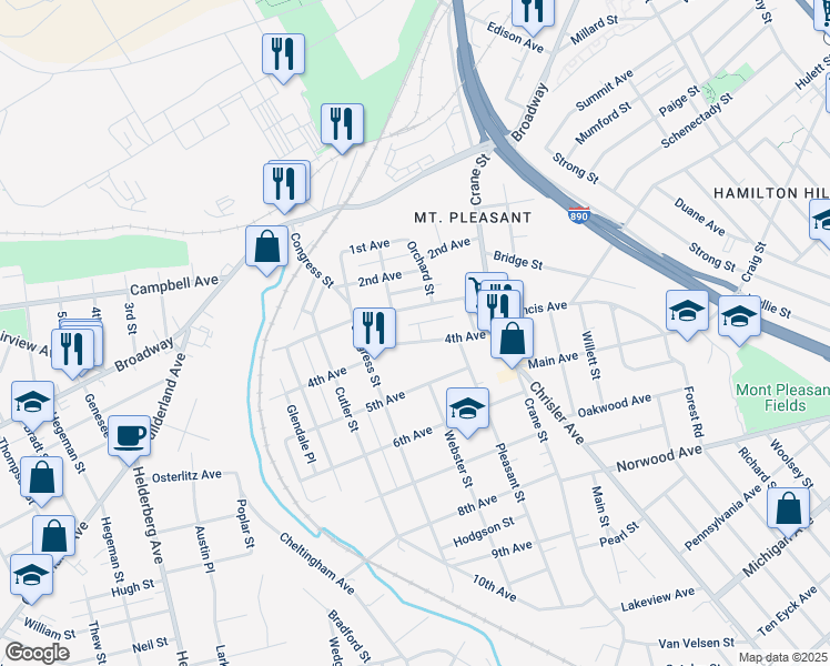 map of restaurants, bars, coffee shops, grocery stores, and more near 1254 4th Avenue in Schenectady