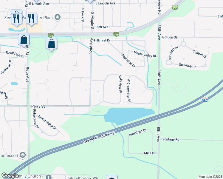 map of restaurants, bars, coffee shops, grocery stores, and more near 1963 Lakeview Drive in Zeeland