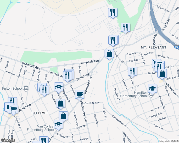 map of restaurants, bars, coffee shops, grocery stores, and more near in Schenectady