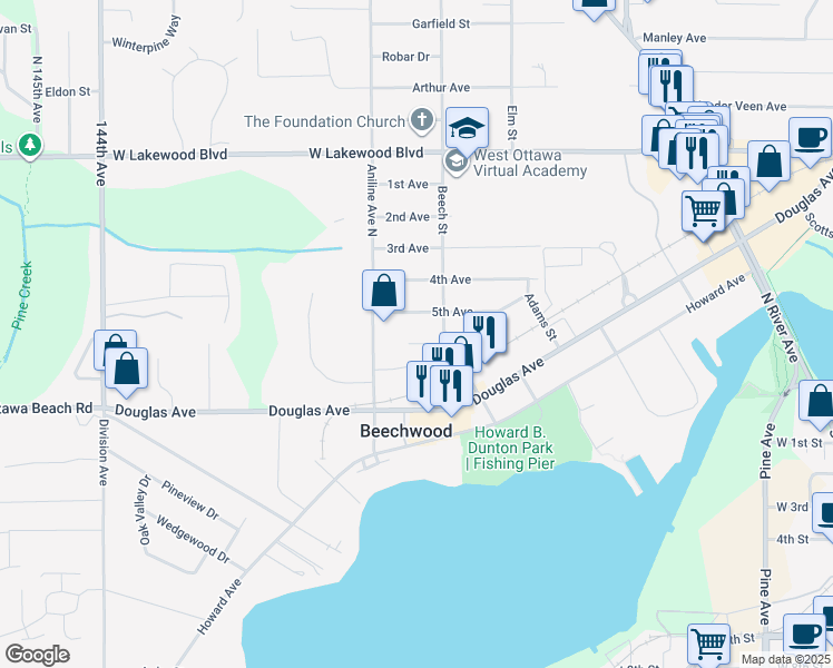 map of restaurants, bars, coffee shops, grocery stores, and more near 391 6th Ave in Holland