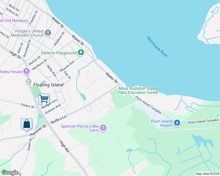 map of restaurants, bars, coffee shops, grocery stores, and more near 18C Ocean Avenue in Newburyport