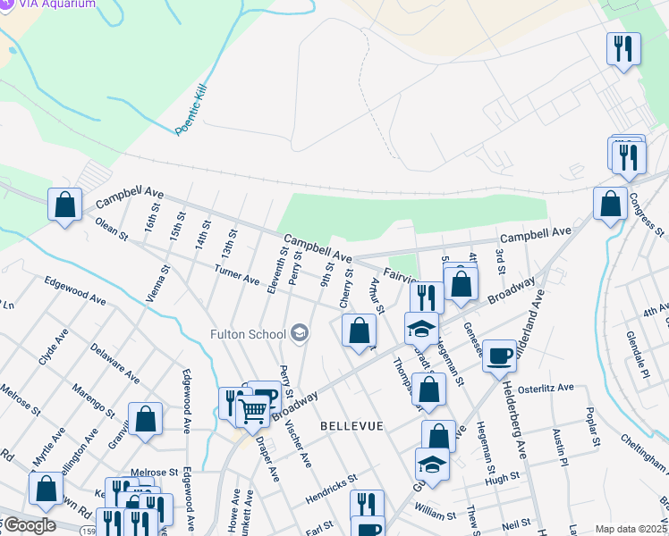 map of restaurants, bars, coffee shops, grocery stores, and more near 2305 Fairlee Street in Schenectady