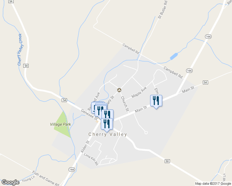 map of restaurants, bars, coffee shops, grocery stores, and more near 57 Montgomery Street in Cherry Valley