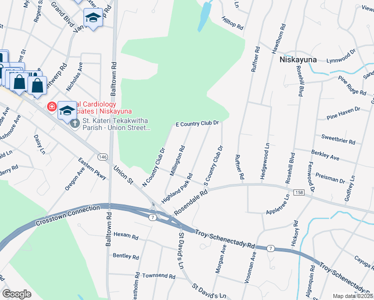map of restaurants, bars, coffee shops, grocery stores, and more near 1130 Millington Road in Schenectady County