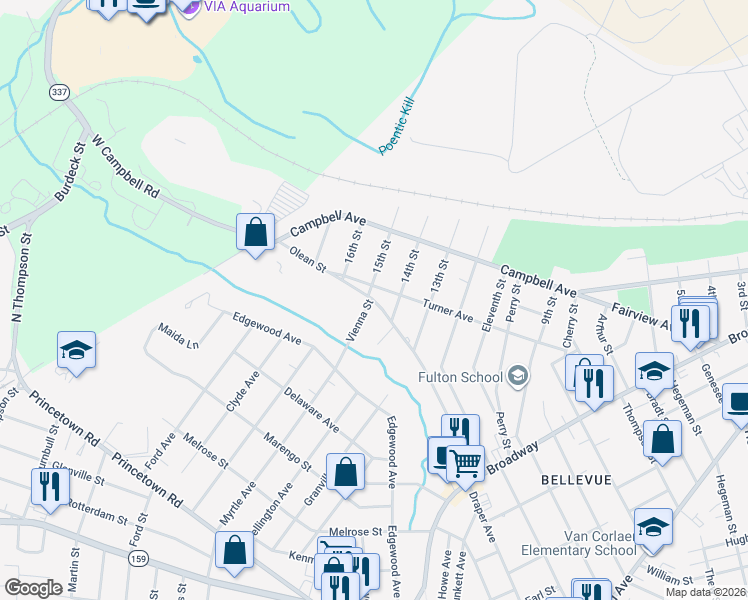 map of restaurants, bars, coffee shops, grocery stores, and more near 2808 Olean Street in Schenectady