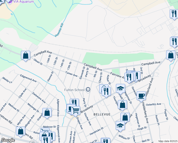 map of restaurants, bars, coffee shops, grocery stores, and more near 256 Perry Street in Schenectady