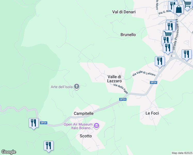 map of restaurants, bars, coffee shops, grocery stores, and more near 59 Via Valle di Lazzaro in Valle di Lazzaro
