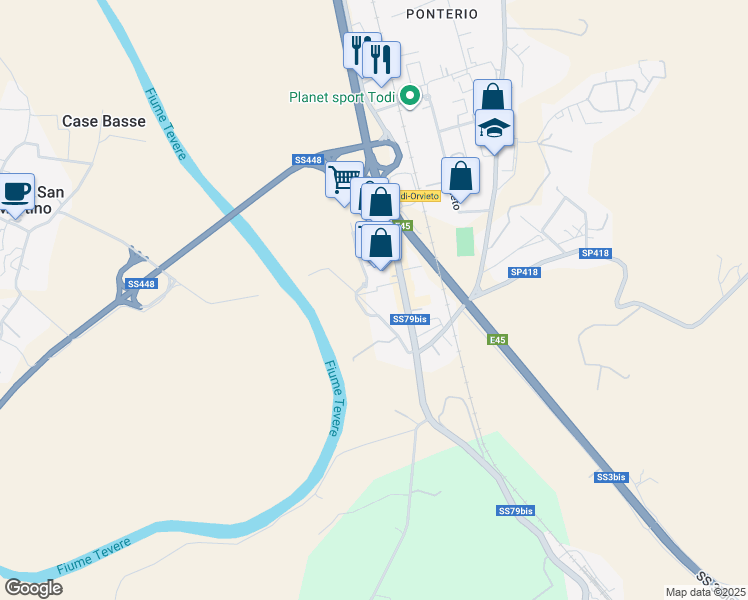 map of restaurants, bars, coffee shops, grocery stores, and more near 75 Località Ponterio in Provincia di Perugia