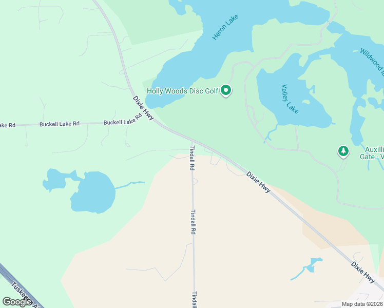 map of restaurants, bars, coffee shops, grocery stores, and more near 16134 Tindall Road in Holly