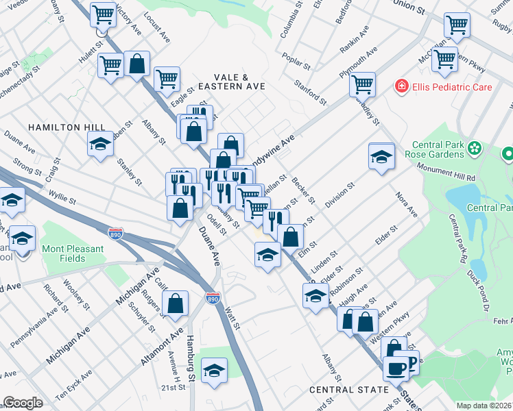 map of restaurants, bars, coffee shops, grocery stores, and more near 1138 State Street in Schenectady