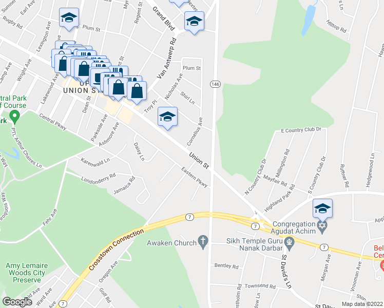 map of restaurants, bars, coffee shops, grocery stores, and more near 1828 Union Street in Schenectady County