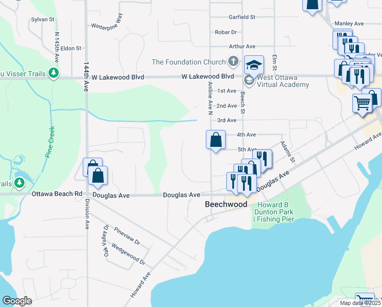map of restaurants, bars, coffee shops, grocery stores, and more near 429 Douglas Avenue in Holland