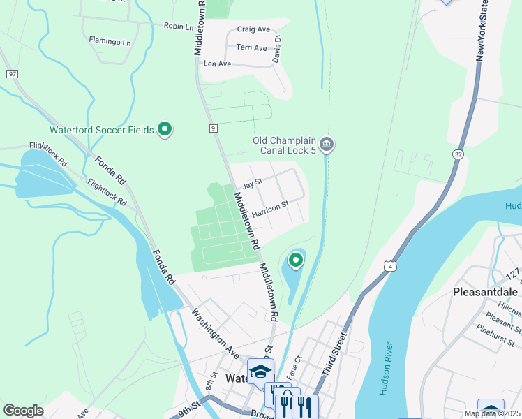 map of restaurants, bars, coffee shops, grocery stores, and more near 11 Weaver Avenue in Waterford
