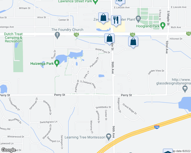 map of restaurants, bars, coffee shops, grocery stores, and more near 226 Parkside Drive in Zeeland