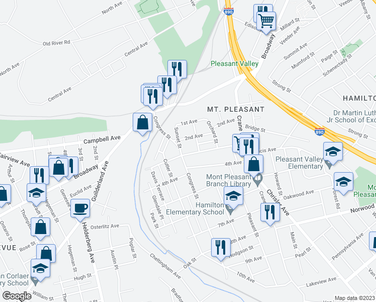 map of restaurants, bars, coffee shops, grocery stores, and more near 1326 3rd Avenue in Schenectady