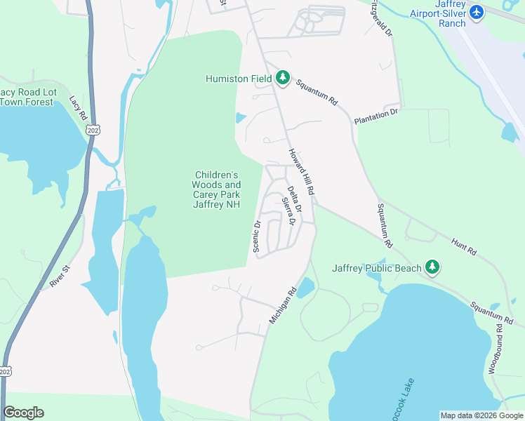 map of restaurants, bars, coffee shops, grocery stores, and more near 64 Summit Drive in Jaffrey
