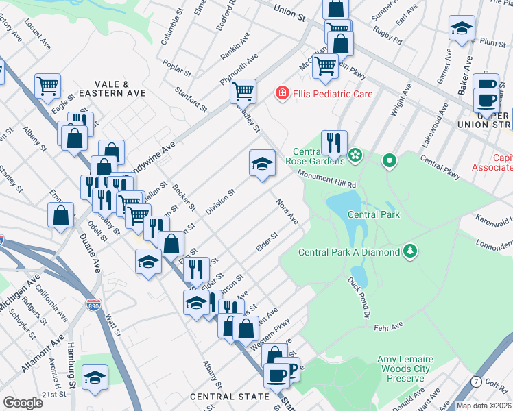 map of restaurants, bars, coffee shops, grocery stores, and more near 310 Division Street in Schenectady