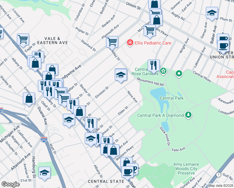 map of restaurants, bars, coffee shops, grocery stores, and more near 310 Division Street in Schenectady