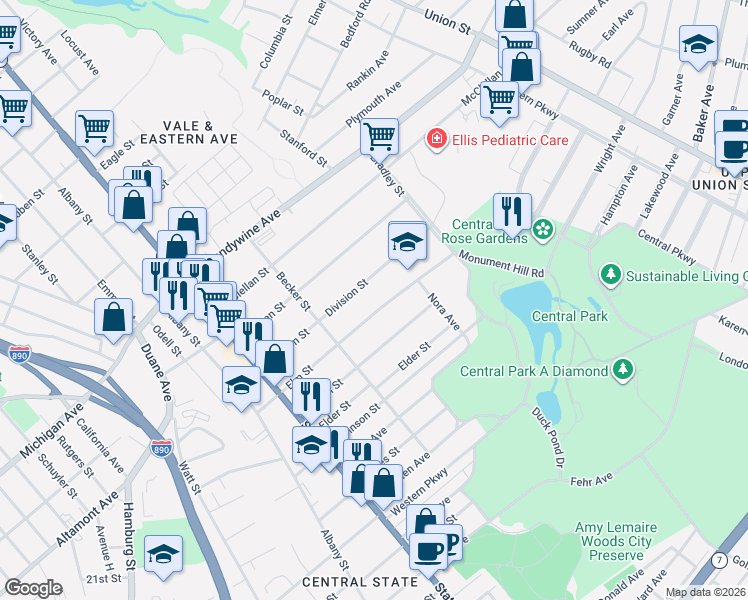 map of restaurants, bars, coffee shops, grocery stores, and more near 310 Division Street in Schenectady