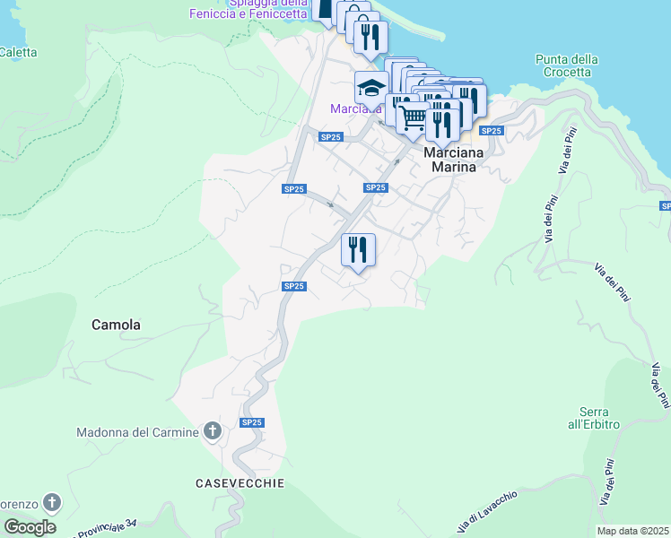 map of restaurants, bars, coffee shops, grocery stores, and more near 26 Via San Giovanni in Marciana Marina