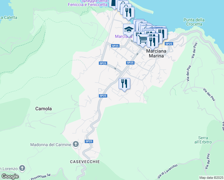 map of restaurants, bars, coffee shops, grocery stores, and more near 26 Via San Giovanni in Marciana Marina