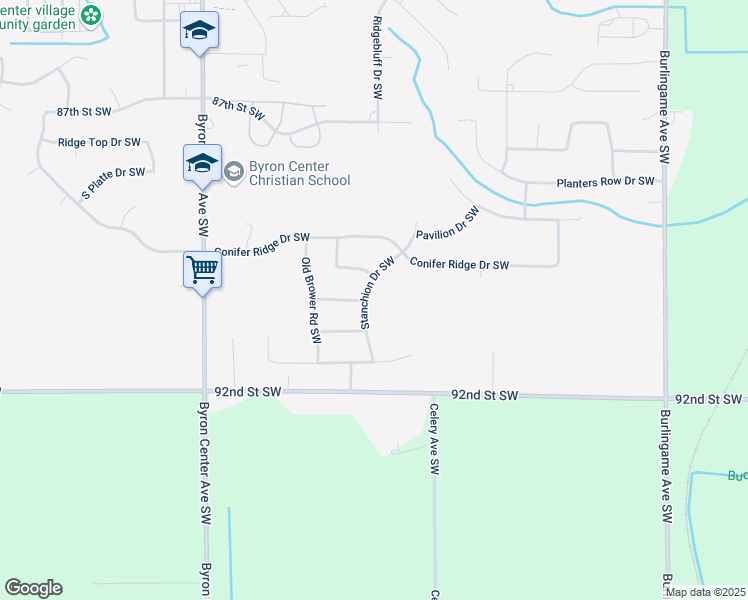 map of restaurants, bars, coffee shops, grocery stores, and more near 2134 Junction Drive Southwest in Byron Center