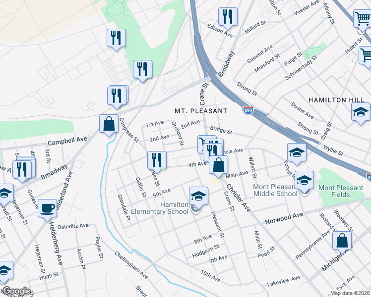 map of restaurants, bars, coffee shops, grocery stores, and more near 1106 3rd Avenue in Schenectady