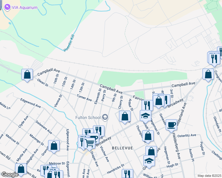 map of restaurants, bars, coffee shops, grocery stores, and more near 2301 Campbell Avenue in Schenectady