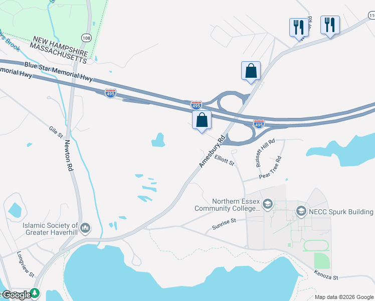 map of restaurants, bars, coffee shops, grocery stores, and more near 254 Amesbury Road in Haverhill