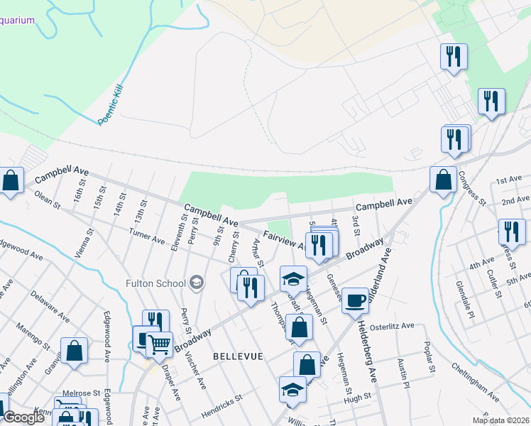 map of restaurants, bars, coffee shops, grocery stores, and more near 2129 Campbell Ave in Schenectady