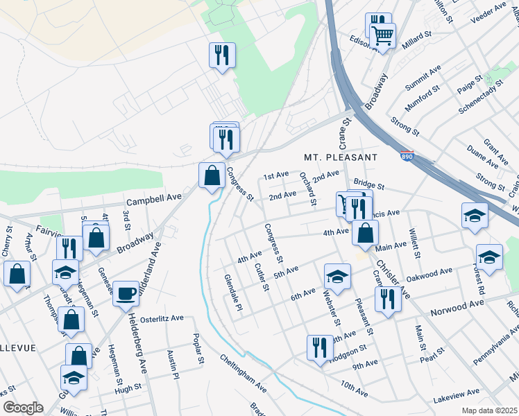 map of restaurants, bars, coffee shops, grocery stores, and more near 625 Congress Street in Schenectady