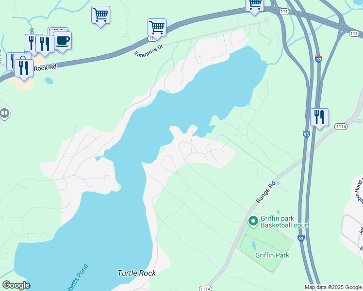 map of restaurants, bars, coffee shops, grocery stores, and more near 28 Sawtelle Road in Windham