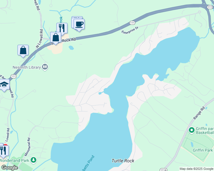 map of restaurants, bars, coffee shops, grocery stores, and more near 43 1st Street in Windham