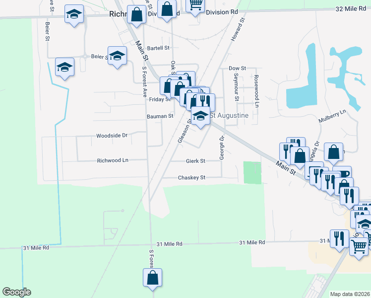 map of restaurants, bars, coffee shops, grocery stores, and more near 36340 Franklin Street in Richmond