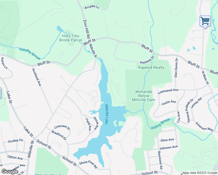 map of restaurants, bars, coffee shops, grocery stores, and more near 40 Millville Circle in Salem