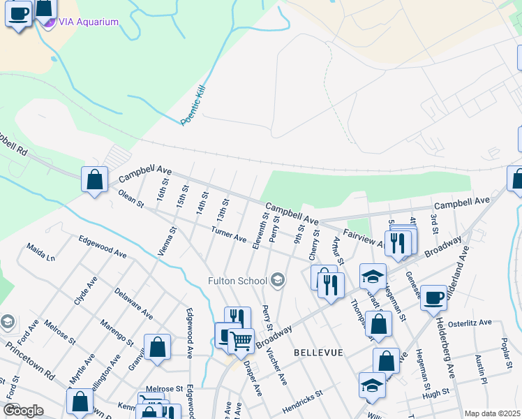 map of restaurants, bars, coffee shops, grocery stores, and more near 2404 Campbell Avenue in Schenectady