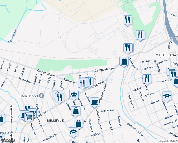 map of restaurants, bars, coffee shops, grocery stores, and more near 1827 Campbell Avenue in Schenectady